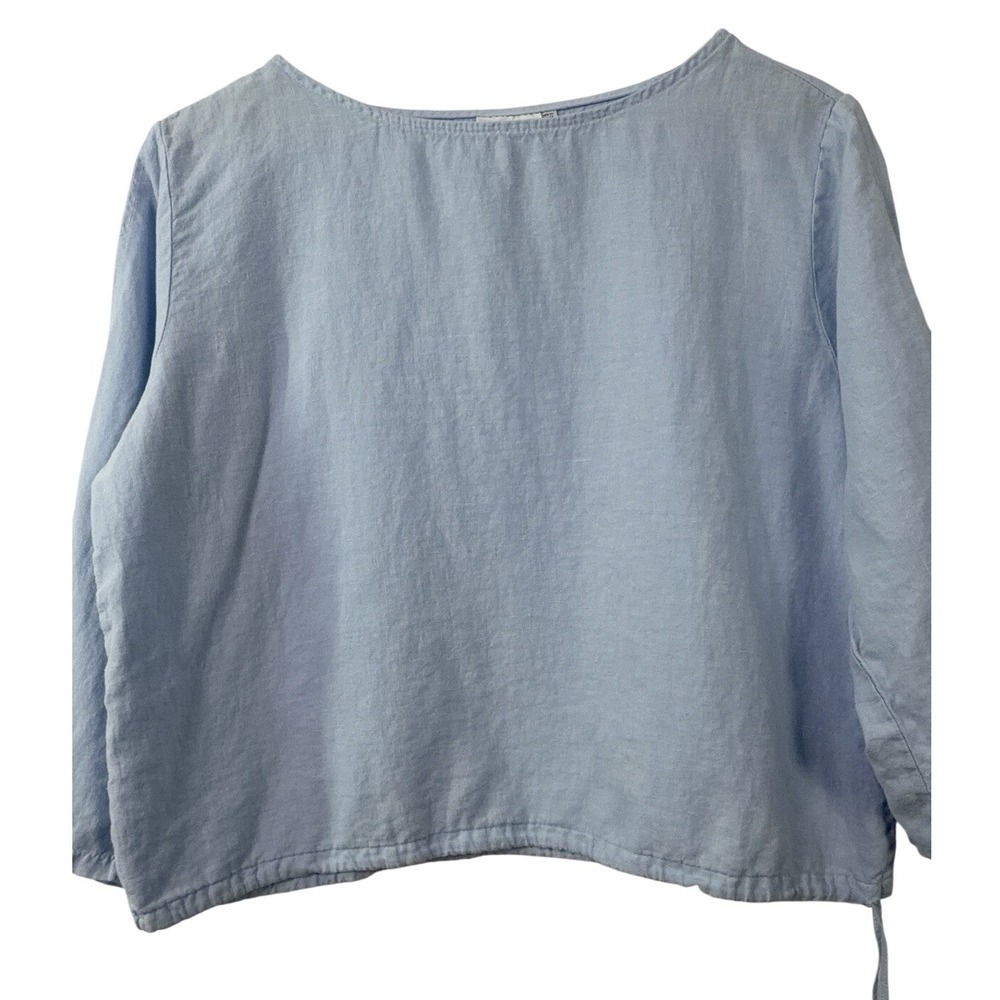 Spirit Activewear Light‎ Blue 100% Linen Drawstring Hem Blouse XL Top - Picture 8 of 8
